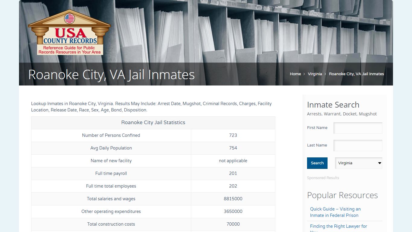 Roanoke City, VA Jail Inmates | Name Search